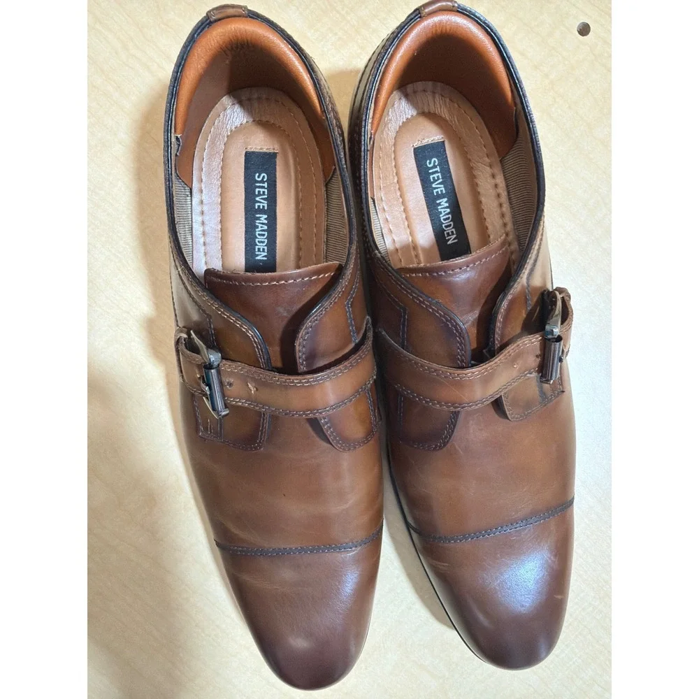 Steve Madden Covet Brown Leather Monk Strap Cap Toe Dress Shoes Mens 10 COVE02M1